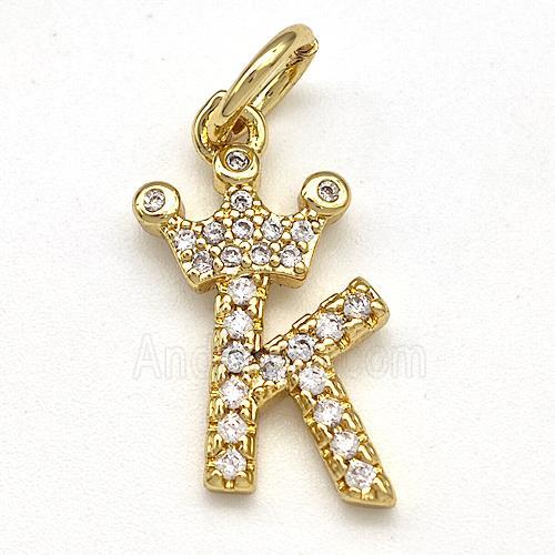 Copper Pendant Pave Zirconia Letter-K Crown Gold Plated
