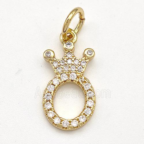 Copper Pendant Pave Zirconia Letter-O Crown Gold Plated
