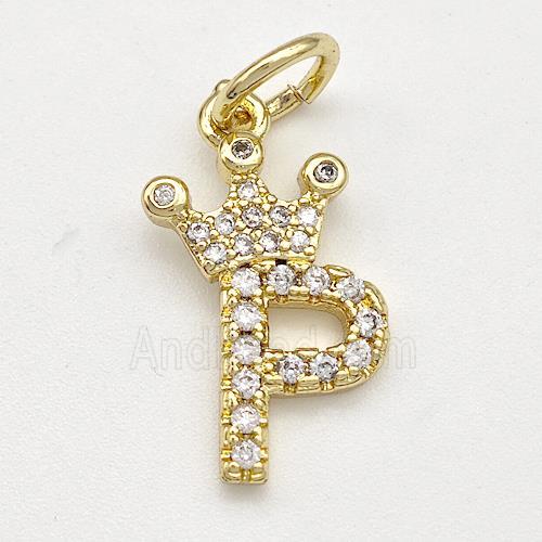 Copper Pendant Pave Zirconia Letter-P Crown Gold Plated