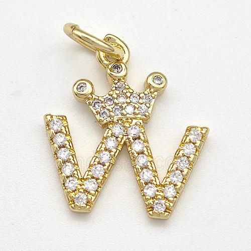 Copper Pendant Pave Zirconia Letter-W Crown Gold Plated