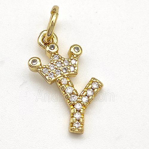 Copper Pendant Pave Zirconia Letter-Y Crown Gold Plated