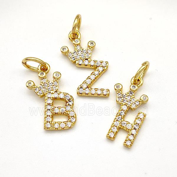 Copper Letter Pendant Pave Zirconia Mixed Alphabet Crown Gold Plated