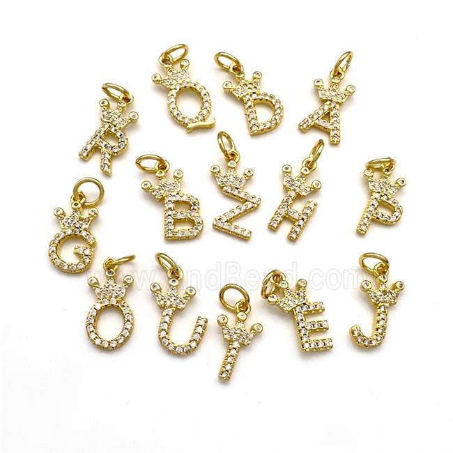 Copper Letter Pendant Pave Zirconia Mixed Alphabet Crown Gold Plated