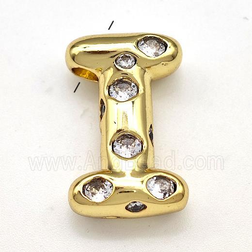 Copper Letter-I Pendant Micro Pave Zirconia Gold Plated