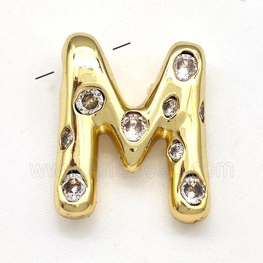 Copper Letter-M Pendant Micro Pave Zirconia Gold Plated