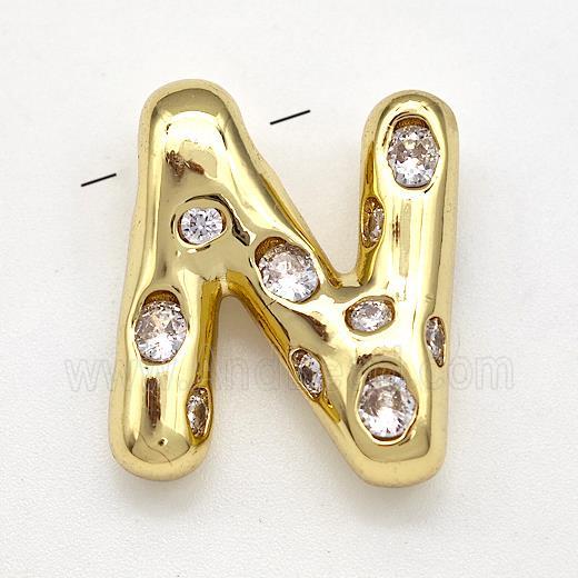 Copper Letter-N Pendant Micro Pave Zirconia Gold Plated
