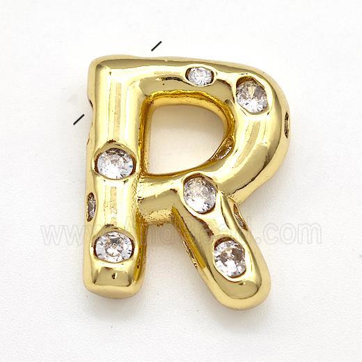 Copper Letter-R Pendant Micro Pave Zirconia Gold Plated