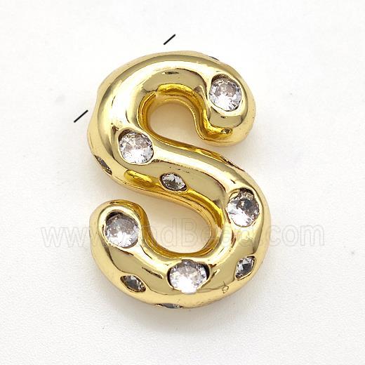 Copper Letter-S Pendant Micro Pave Zirconia Gold Plated