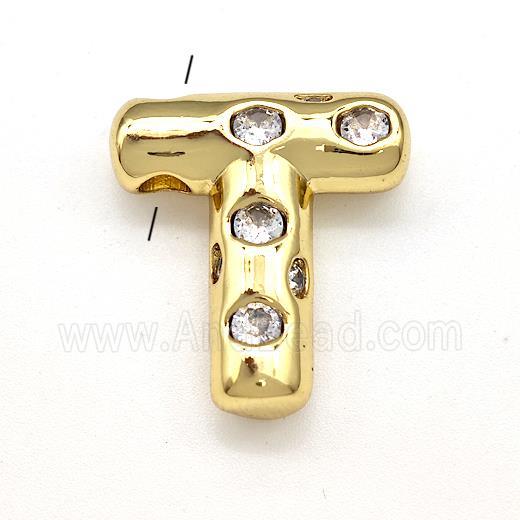 Copper Letter-T Pendant Micro Pave Zirconia Gold Plated