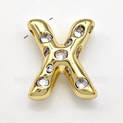 Copper Letter-X Pendant Micro Pave Zirconia Gold Plated