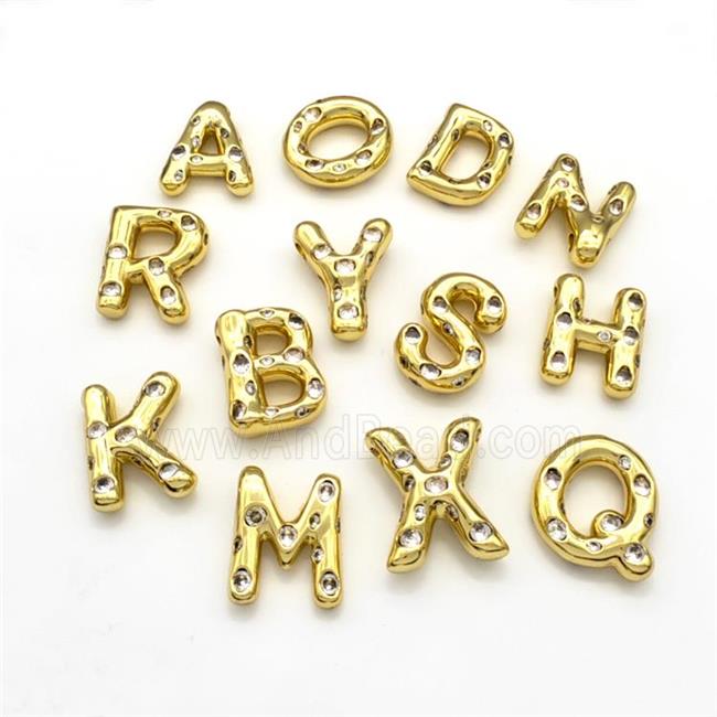 Copper Letter Pendant Micro Pave Zirconia Mixed Alphabet Gold Plated