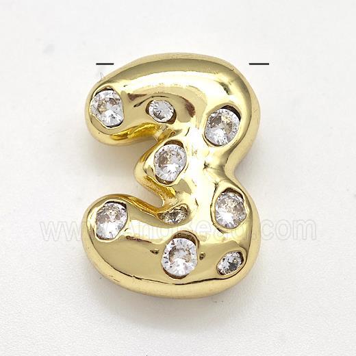 Copper Number-3 Pendant Micro Pave Zirconia Gold Plated