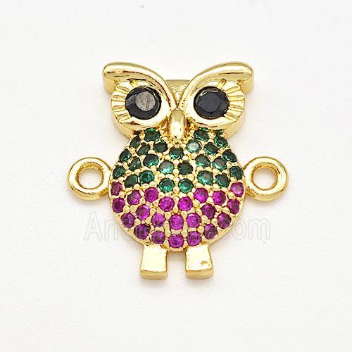 Owl Charms Copper Connector Micro Pave Zirconia Gold Plated