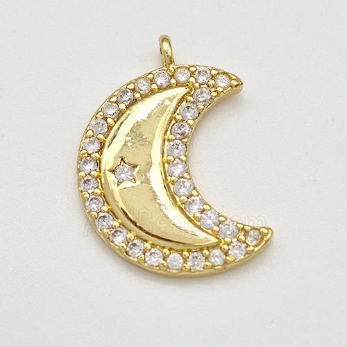 Copper Moon Charms Pendant Pave Zirconia Gold Plated