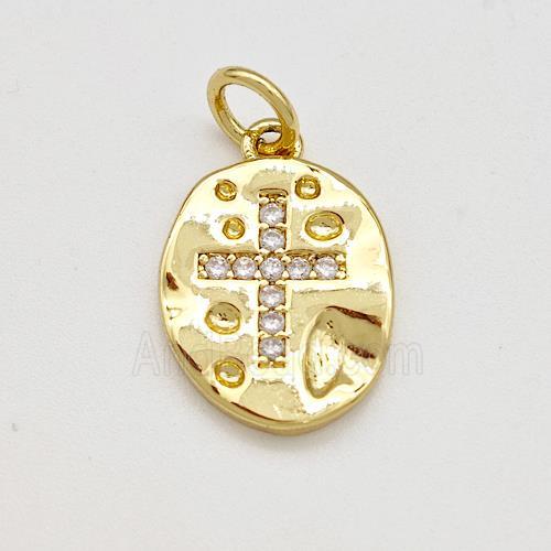 Copper Slice Pendant Pave Zircon Cross Gold Plated