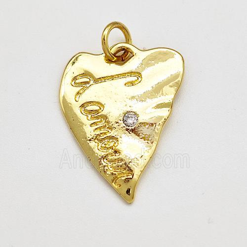 Copper Heart Pendnat Pave Zircon Gold Plated
