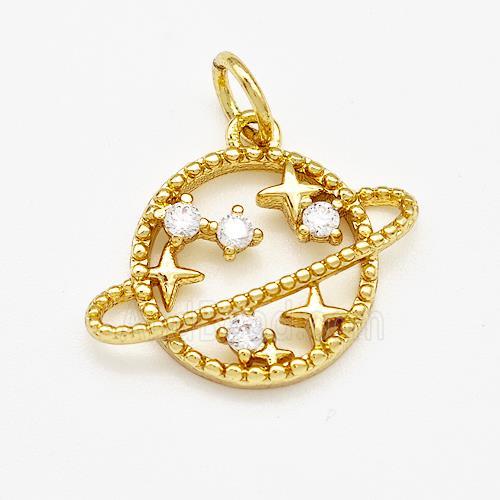 Copper Planet Pendant Pave Zircon Gold Plated
