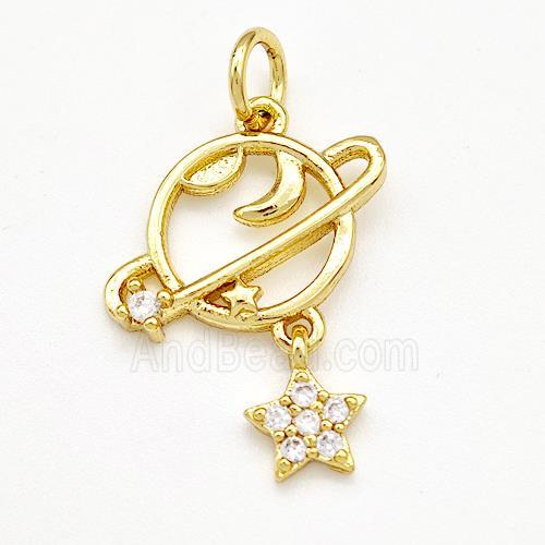 Copper Planet Pendant Pave Zircon Star Gold Plated