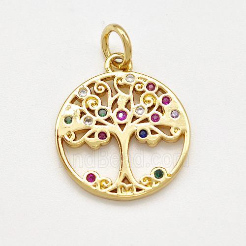Copper Tree Of Life Pendant Pave Zircon Gold Plated