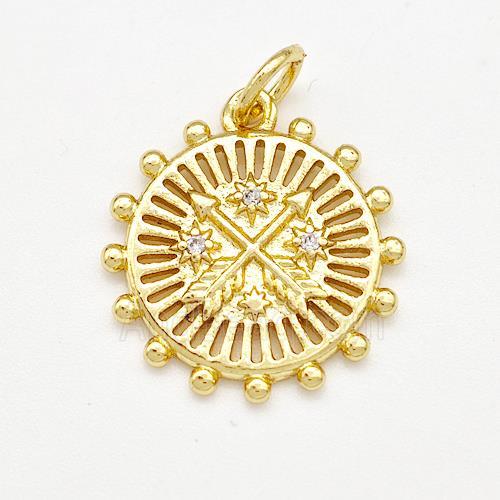 Arrow Charms Copper Coin Pendant Pave Zircon Gold Plated