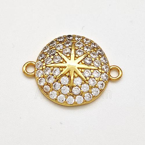 Copper Star Connector Pave Zircon Coin Gold Plated