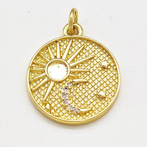 Copper Sun Moon Pendant Pave Zircon Gold Plated