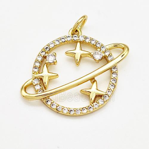 Copper Planet Pendant Pave Zircon Gold Plated