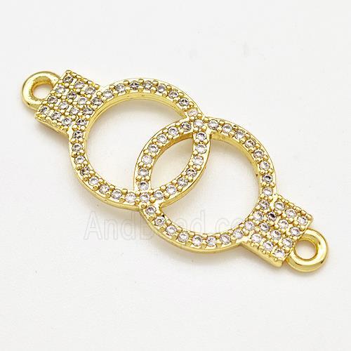 Double Circles Copper Connector Pave Zircon Gold Plated