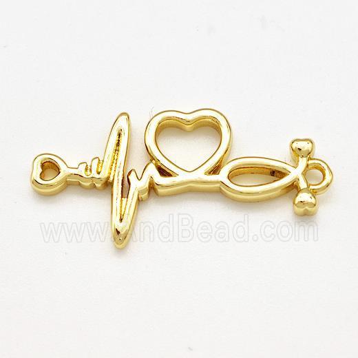Copper Heartbeat Charms Connector 2loops Gold Plated