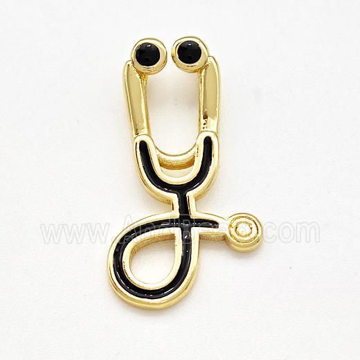 Medical Charms Copper Stethoscope Pendant Black Painted Gold Plated