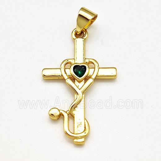 Copper Cross Pendant Pave Zircon Gold Plated
