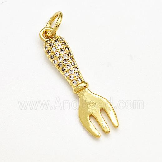 Fork Charms Copper Pendant Pave Zircon Gold Plated