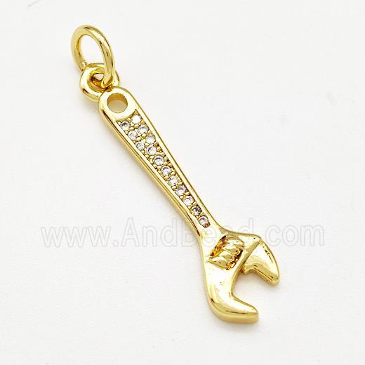 Spanner Charms Copper Pendant Pave Zircon Gold Plated