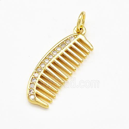 Comb Charms Copper Pendant Pave Zircon Gold Plated
