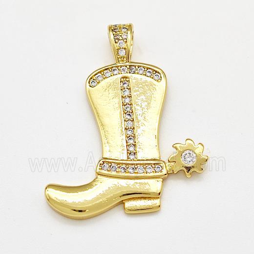 Cowboy Boots Charms Copper Pendant Pave Zircon Gold Plated