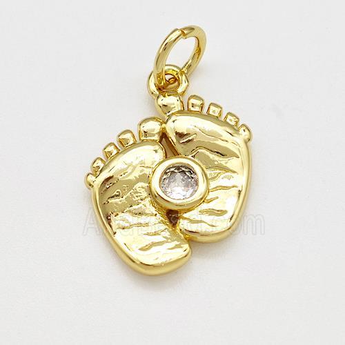 Feet Charms Copper Pendant Pave Zircon Gold Plated