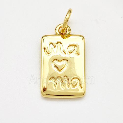 Copper Rectangle Pendant Mama Heart Gold Plated