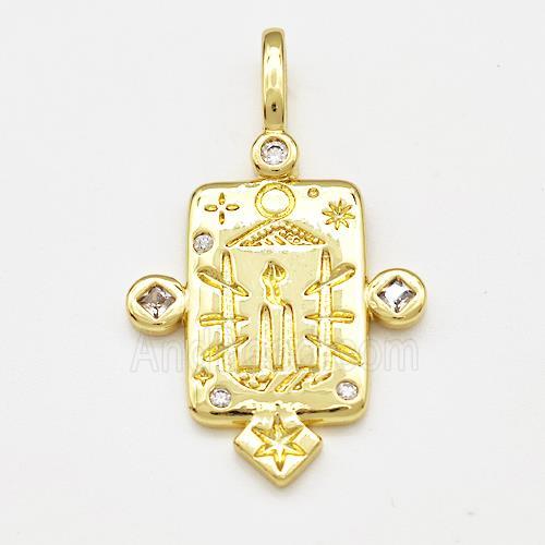 Copper Pendant Pave Zircon Rectangle Gold Plated