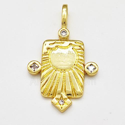 Copper Sun Pendant Pave Zircon Rectangle Gold Plated