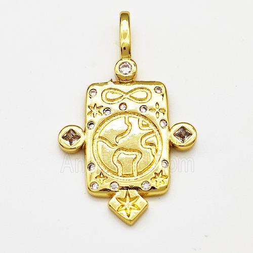 Copper Rectangle Pendant Pave Zircon Symbol Gold Plated