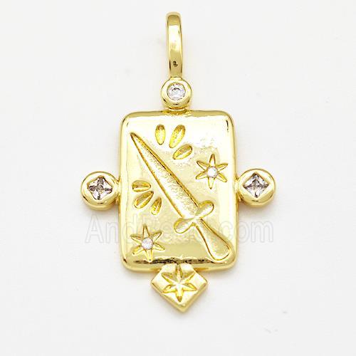 Copper Rectangle Pendant Pave Zircon Knife Gold Plated