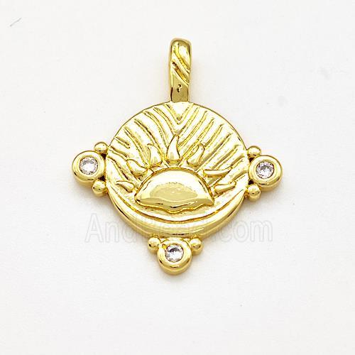 Copper Sun Pendant Pave Zircon Gold Plated