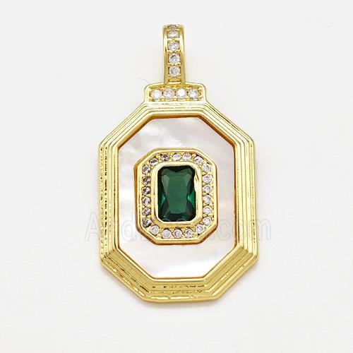 Copper Octagon Pave Shell Zirconia Gold Plated