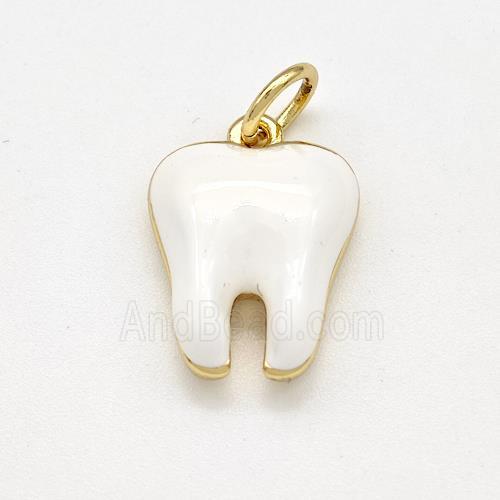 Copper Tooth Charms Pendant White Enamel Gold Plated