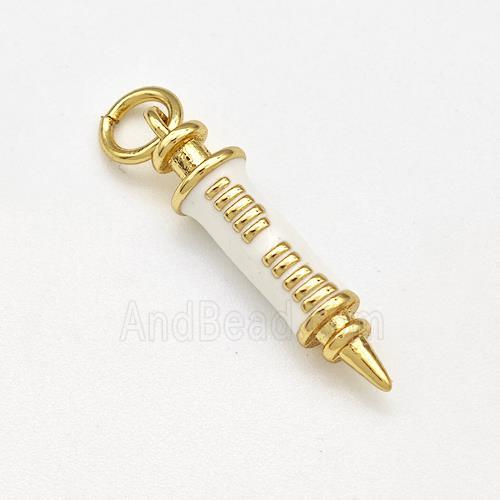 Syringe Charms Copper Pendant White Enamel Gold Plated