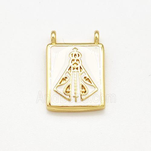 Copper Rectangle Pendant White Enamel 2loops Gold Plated