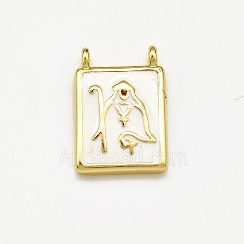 Copper Rectangle Pendant Jesus White Enamel 2loops Gold Plated