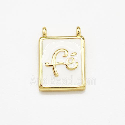 Copper Rectangle Pendant Fe White Enamel 2loops Gold Plated
