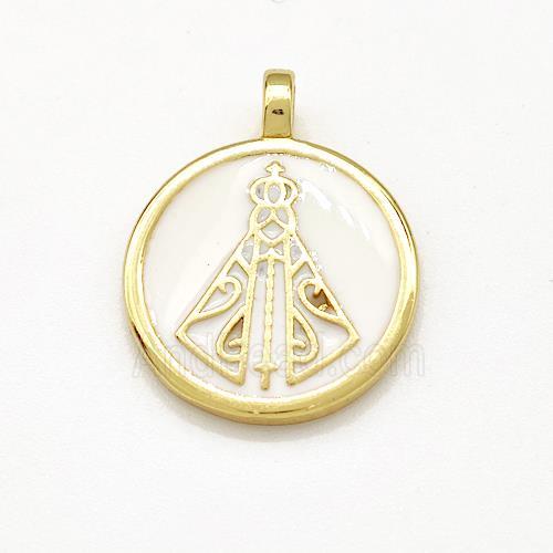 Copper Circle Pendant White Enamel Gold Plated