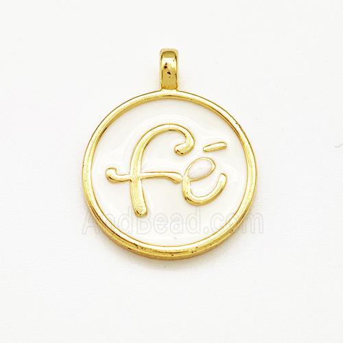 Copper Circle Pendant Fe White Enamel Gold Plated